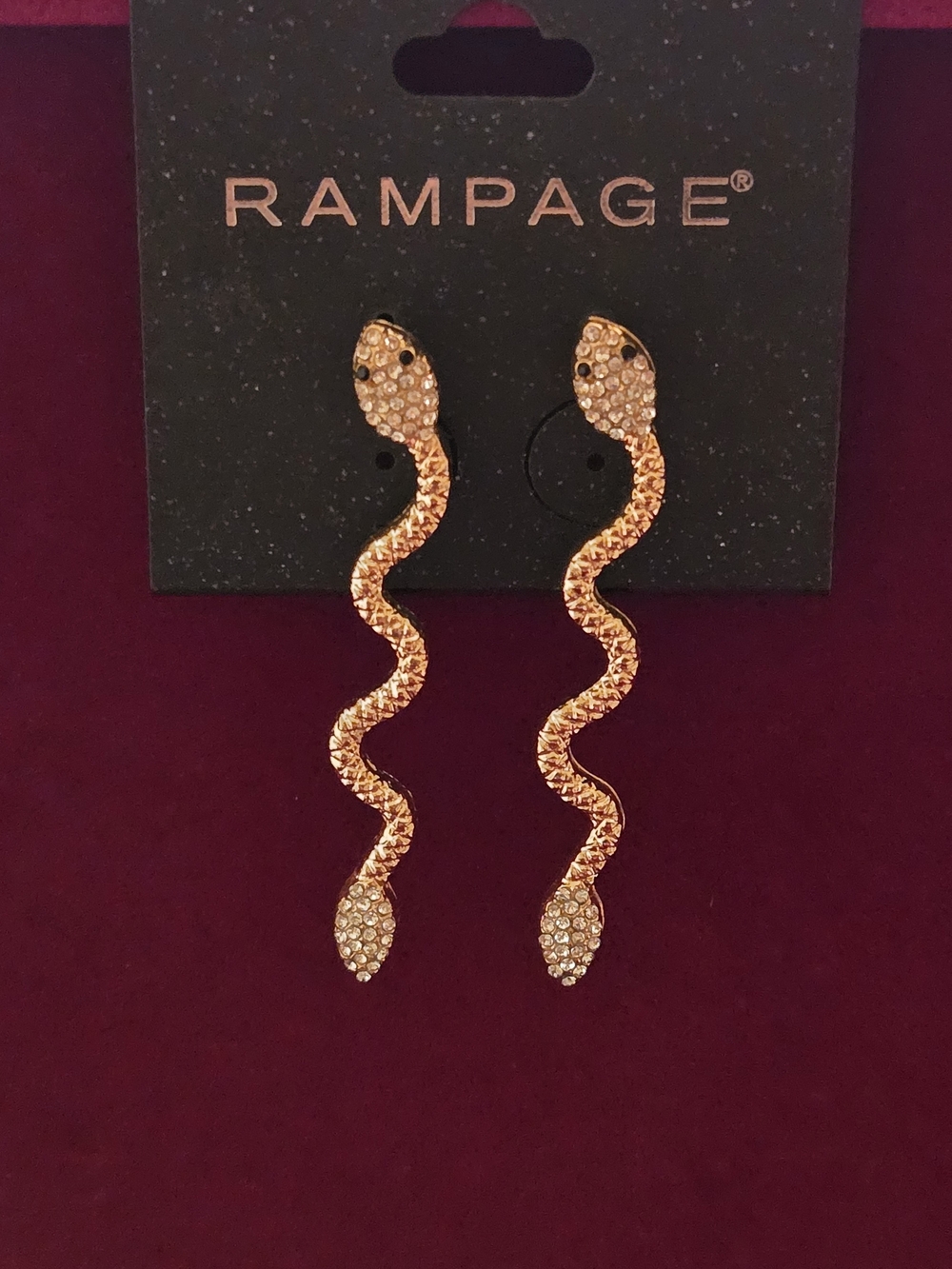 Gold Crystal Snake Drop Earrings NWT